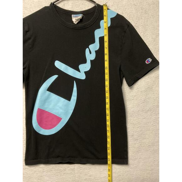 Champion Shirt Mens Small Black Blue Pink Script Logo Graphic Tee Streetwear - Picture 4 of 9